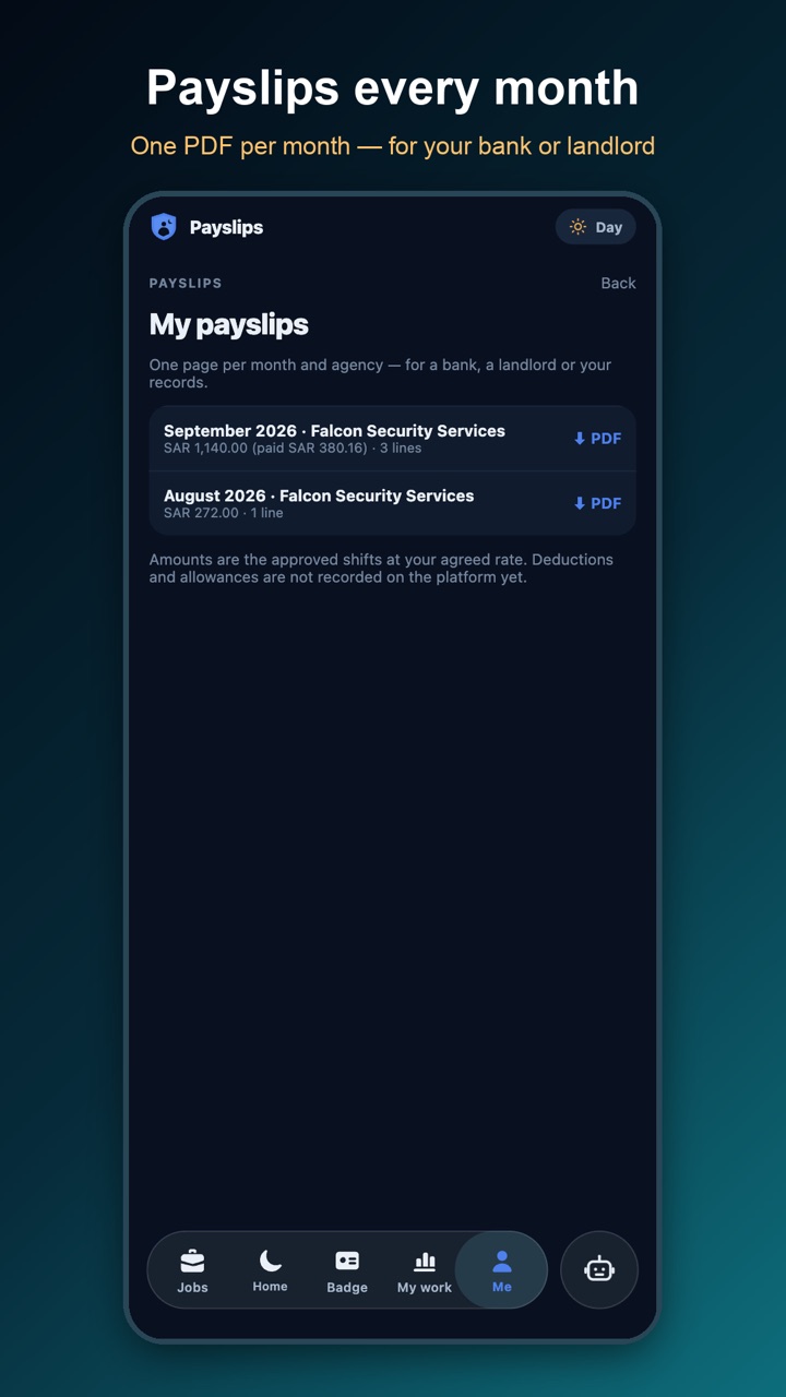 Monthly payslips as PDF