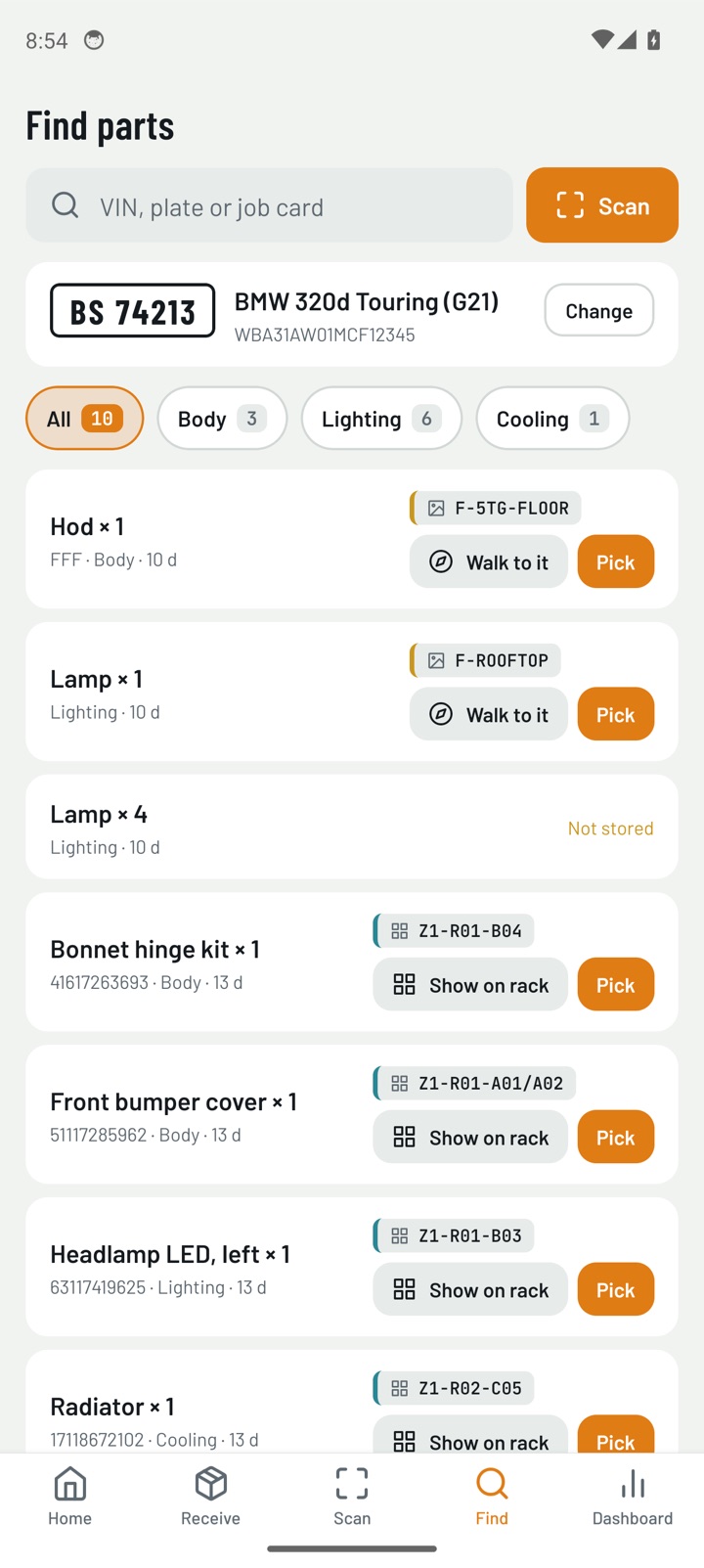 Find parts by vehicle