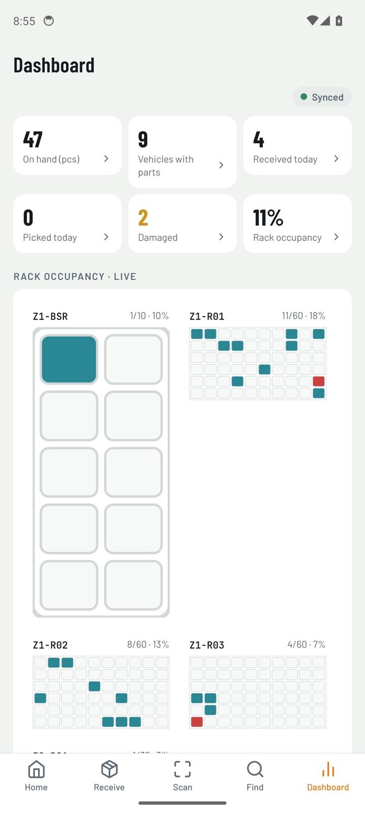 Dashboard with live tiles